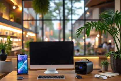 random tech items on a desk